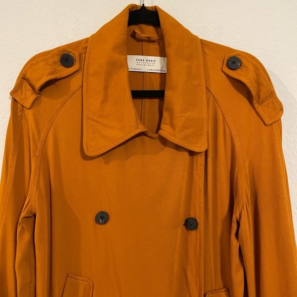 Zara Basic Women Longline Trench Coat XS Orange Lightweight Contemporary Preppy - Picture 8 of 17